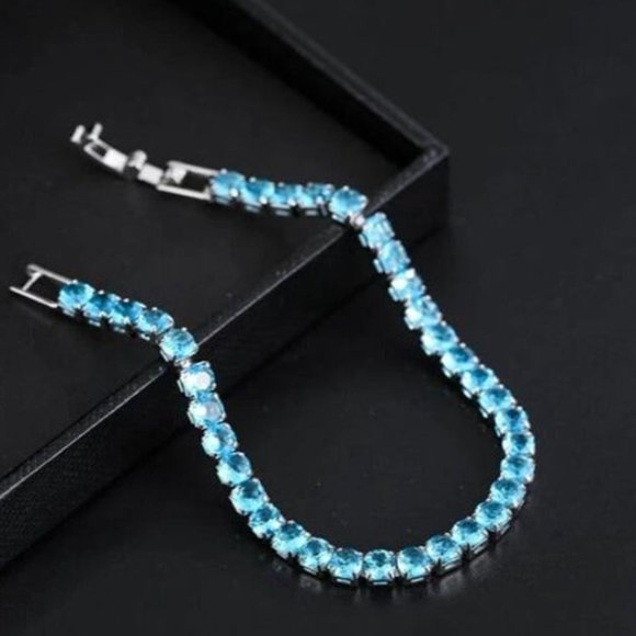 Mens 1ct Blue Aquamarine Tennis Bracelet 925 Sterling Silver Guys Jewelry  ct